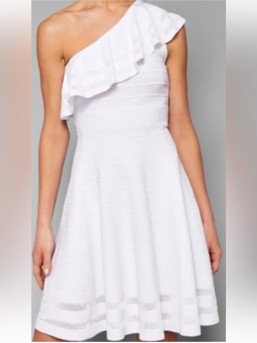 Ted Baker White One-Shoulder Ruffle Fit-and-Flare Dress